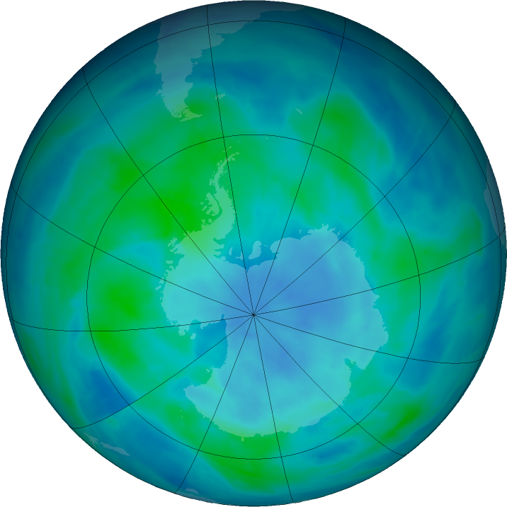 Antarctic ozone map for 13 March 2016